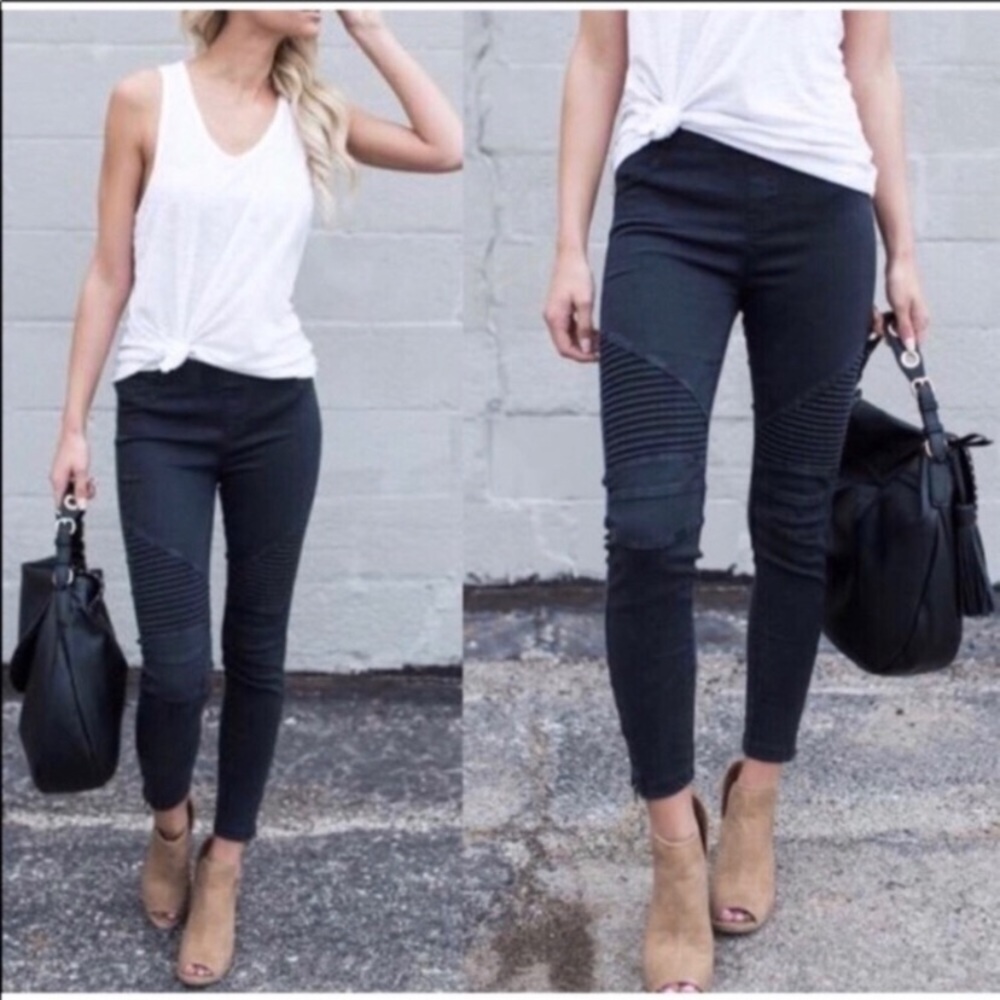 Black Moto Leggings with Ankle Zipper